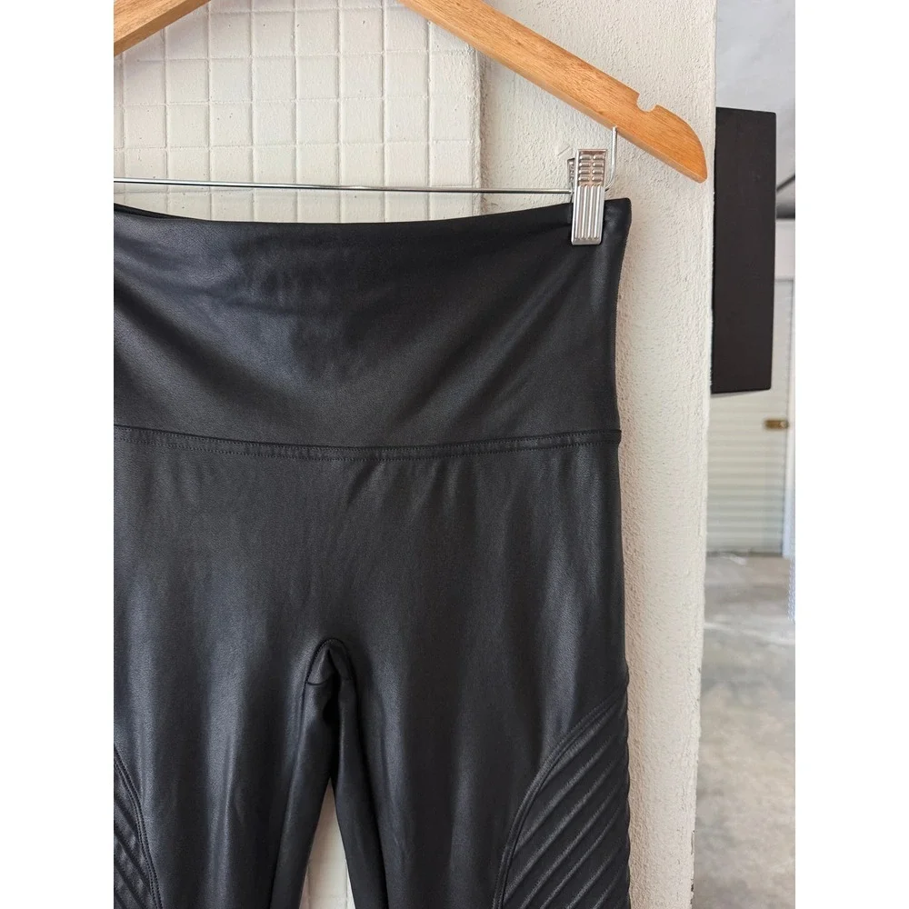 SPANX Faux Leather Moto Leggings Black High Rise Skinny Pants Women Large 20135R